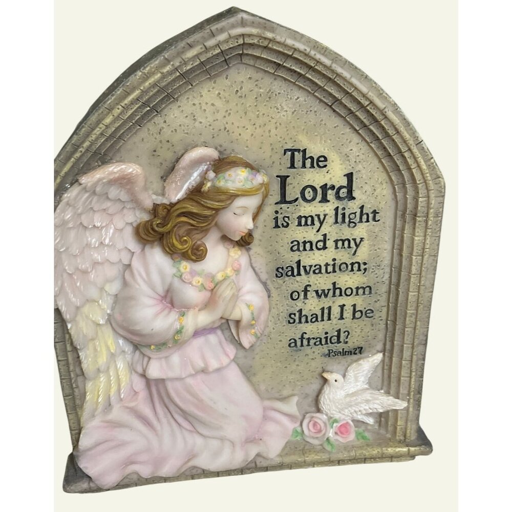 Praying Angel Figurine Psalm 27 Quote On Arched Plaque Inspirational Home Decor